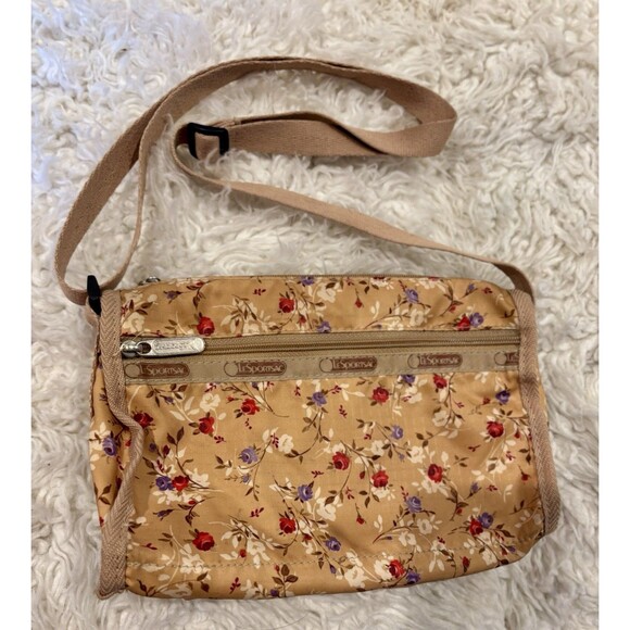 LeSportsac Deluxe Everyday Crossbody Adjustable Strap Beige Floral Y2K Bag - Picture 2 of 6